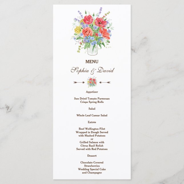 Rustic Watercolour Meadow Wild Flowers Menu (Front)