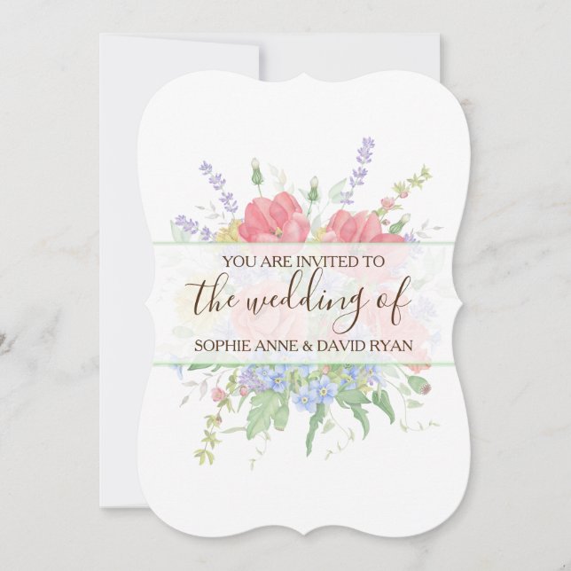 Rustic Watercolour Meadow Wild Flowers Wedding Invitation (Front)