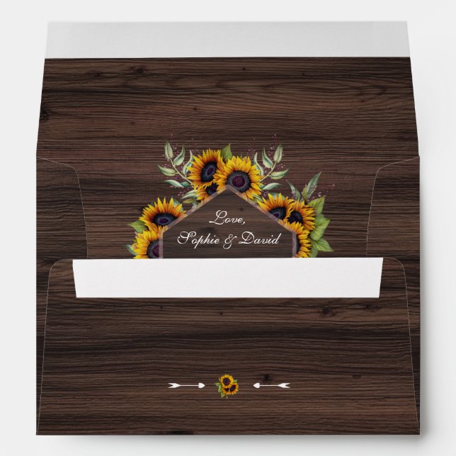 Rustic Watercolour Sunflowers Old Barn Wedding Envelope (Back (Bottom))