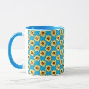 Rustic Watercolour Sunflowers Pattern Floral Mug