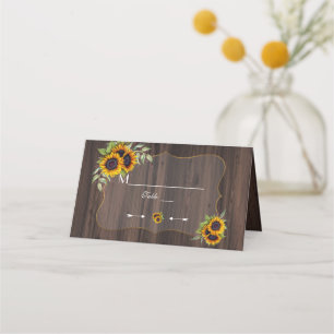 Rustic Watercolour Sunflowers Wood Table Number Place Card