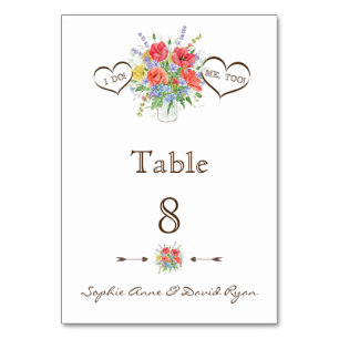 Rustic Watercolour Wild Flowers Table Number