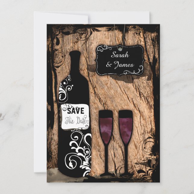 Rustic Watercolour Wine Bottle Save the Date (Front)