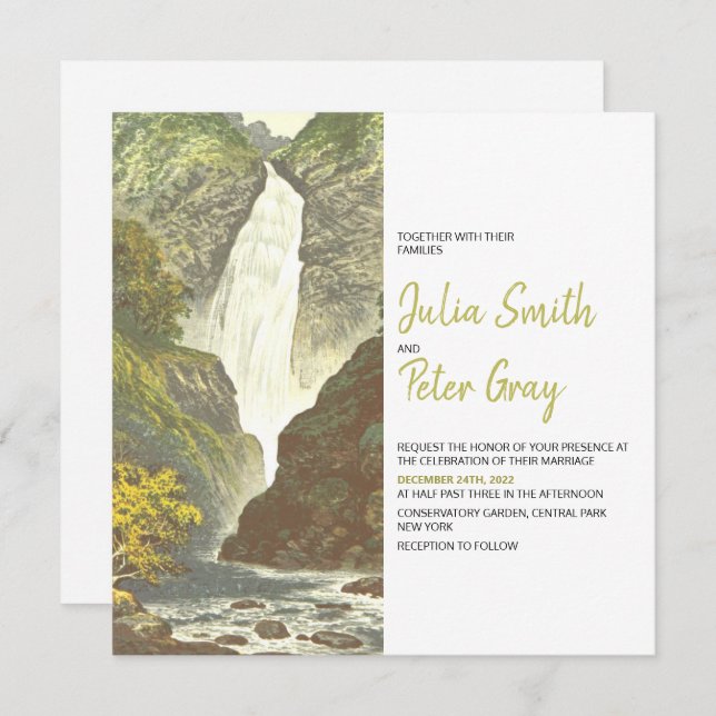 Rustic Waterfall Scenery Wedding Invitation (Front/Back)