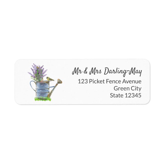 Rustic Watering Can and Lavender Return Address Label (Front)