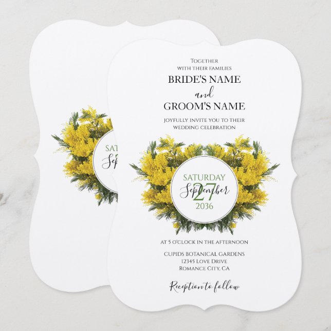 Rustic Wattle Acacia Wedding Invitations (Front/Back)