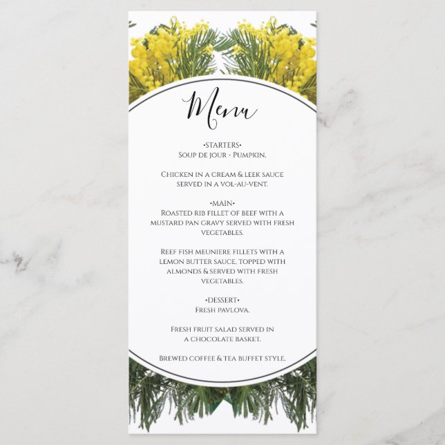 Rustic Wattle Acacia Wedding Menu (Front)