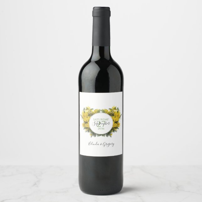 Rustic Wattle Acacia Wedding  Wine Label (Front)