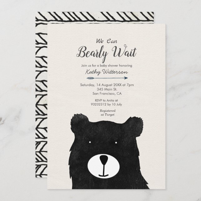Rustic We can bearly wait baby shower Invitation (Front/Back)