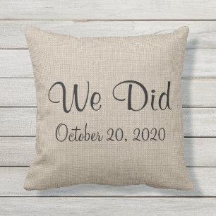 Rustic "We Did" Monogrammed Outdoor Pillow