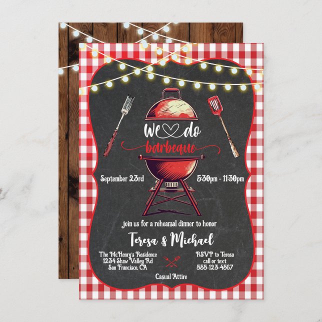 Rustic We do Barbecue Rehearsal Dinner Invitation (Front/Back)