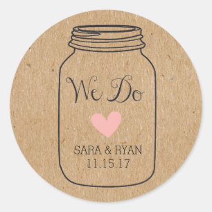 Rustic, "We Do" Stickers with Mason Jar
