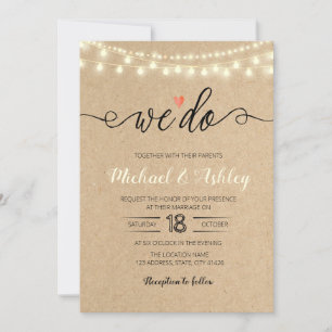 Rustic we do wedding theme invitation