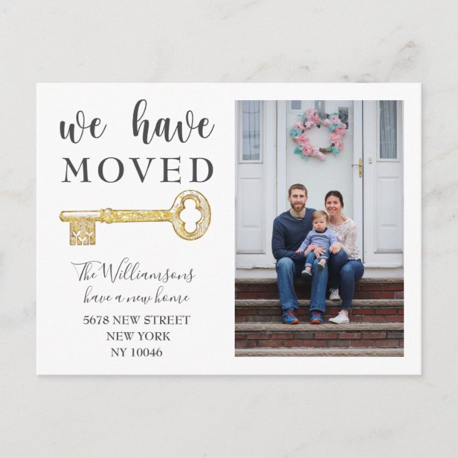 Rustic We Have Moved Key Photo Moving Announcement Postcard (Front)