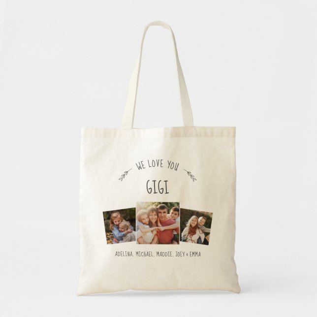 Rustic WE LOVE YOU GIGI Grandmother Photo Collage Tote Bag (Front)
