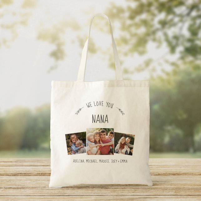 Rustic WE LOVE YOU NANA Grandmother Photo Collage Tote Bag (Creator Uploaded)