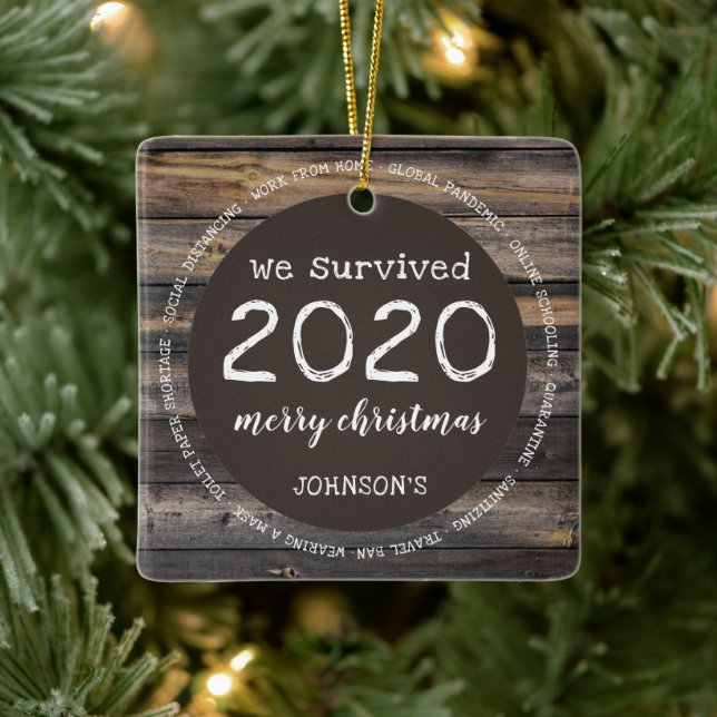 Rustic We Survived 2020 Photo Ceramic Ornament (Tree)