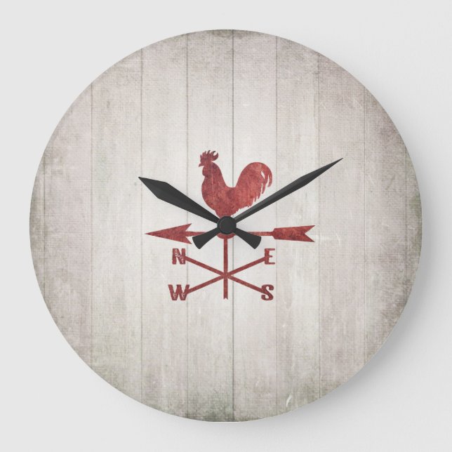 Rustic Weather Vane  (Red) Large Clock (Front)