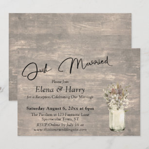 Rustic Weathered Boards w Wildflowers Just Married Invitation