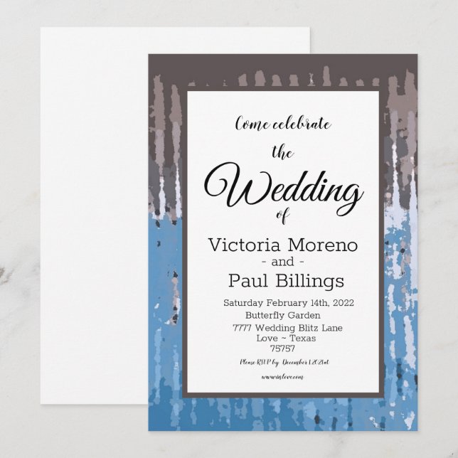 Rustic Weathered/ Brown Blue Invitation (Front/Back)