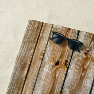Rustic Weathered Brown Wood Plank Seamless Pattern Beach Towel