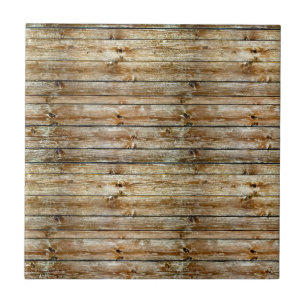 Rustic Weathered Brown Wood Plank Seamless Pattern Ceramic Tile