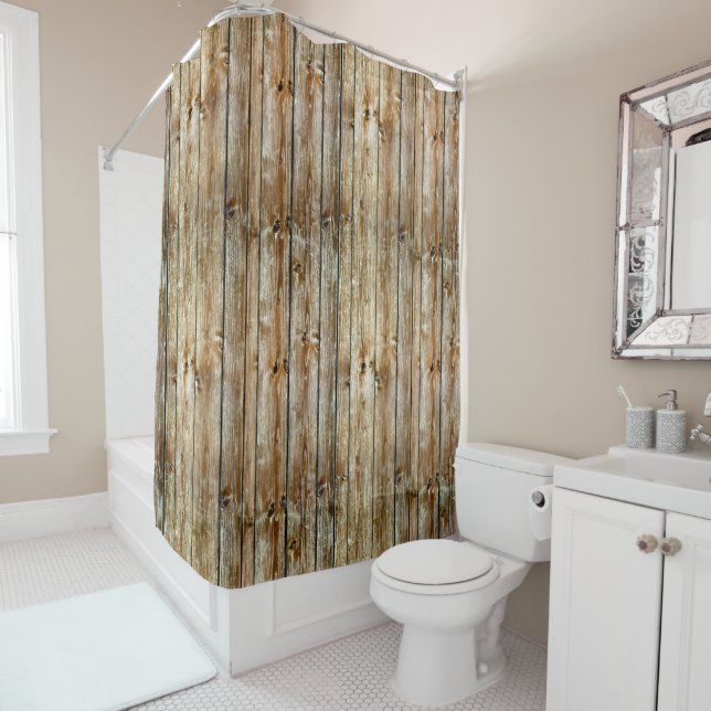 Rustic Weathered Brown Wood Plank Seamless Pattern Shower Curtain (In Situ)