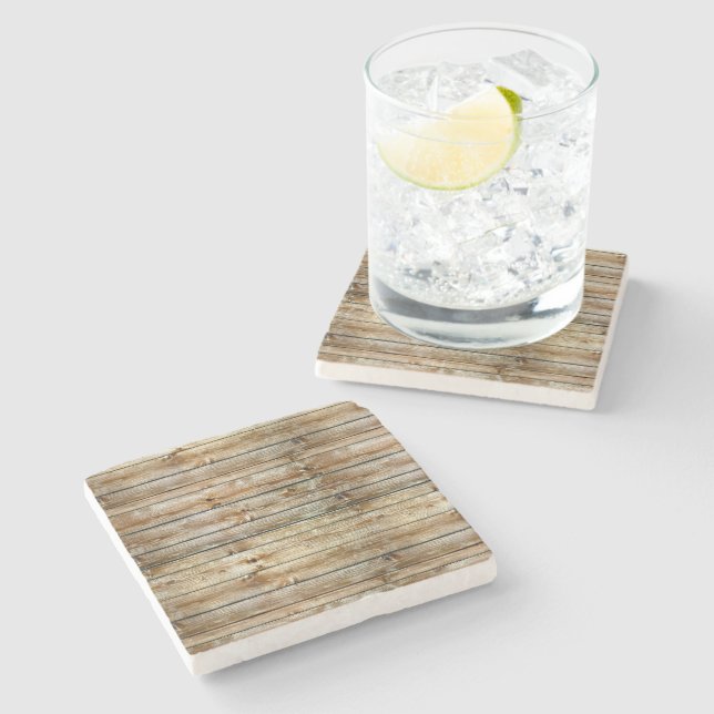 Rustic Weathered Brown Wood Plank Seamless Pattern Stone Coaster (Side)