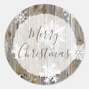 Rustic Weathered Distressed Wood Christmas Classic Round Sticker