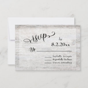 Rustic Weathered Grey Wood Elegant Wedding RSVP Card