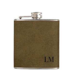 Rustic Weathered Leather Look Wedding Monogram Hip Flask