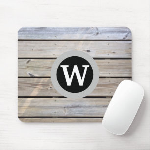 Rustic Weathered Pine Wood Background Monogram Mouse Pad