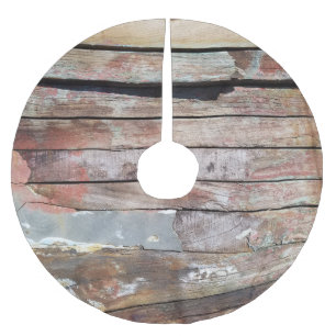 Rustic Weathered Sailboat Wood Planks Nautical Brushed Polyester Tree Skirt
