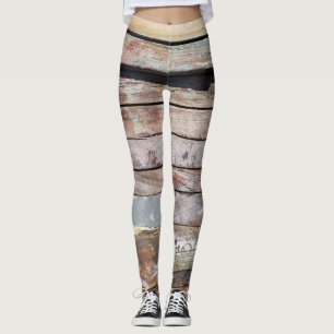 Rustic Weathered Sailboat Wood Planks Nautical Leggings