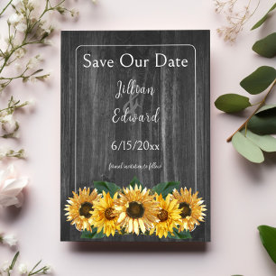 Rustic Weathered Sunflower Save The Date Announcement