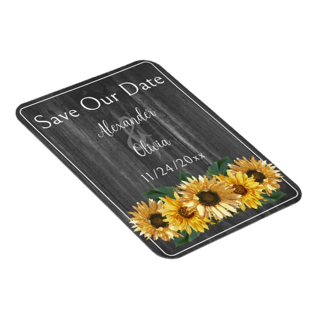 Rustic Weathered Sunflower Save The Date Magnet (Right Side)