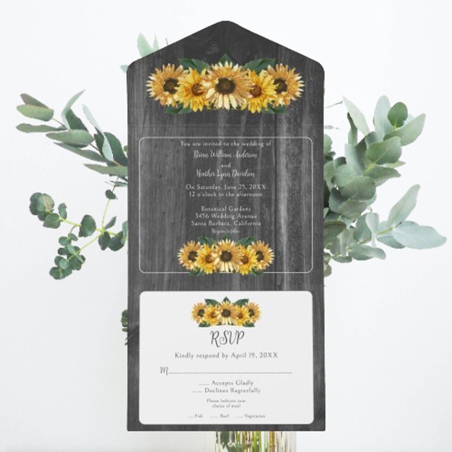 Rustic Weathered Sunflower Wedding All In One Invitation (Rustic Weathered Sunflower Wedding All in One Invitation)
