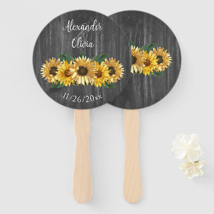 Rustic Weathered Sunflower Wedding Favour Hand Fan