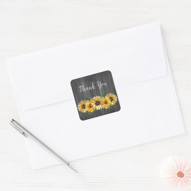 Rustic Weathered Sunflower Wedding Thank You Square Sticker (Envelope)