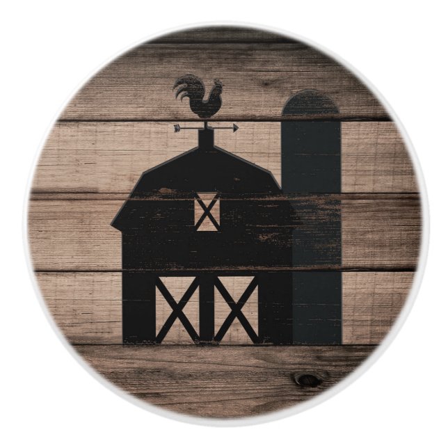 Rustic Weathered Wood Black Barn Country Ceramic Knob (Front)