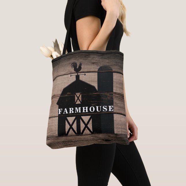 Rustic Weathered Wood Black Barn Country Farmhouse Tote Bag (Close Up)