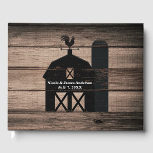 Rustic Weathered Wood Black Barn Country Wedding Guest Book