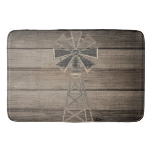 Rustic Weathered Wood Country Wind Mill Bath Mat