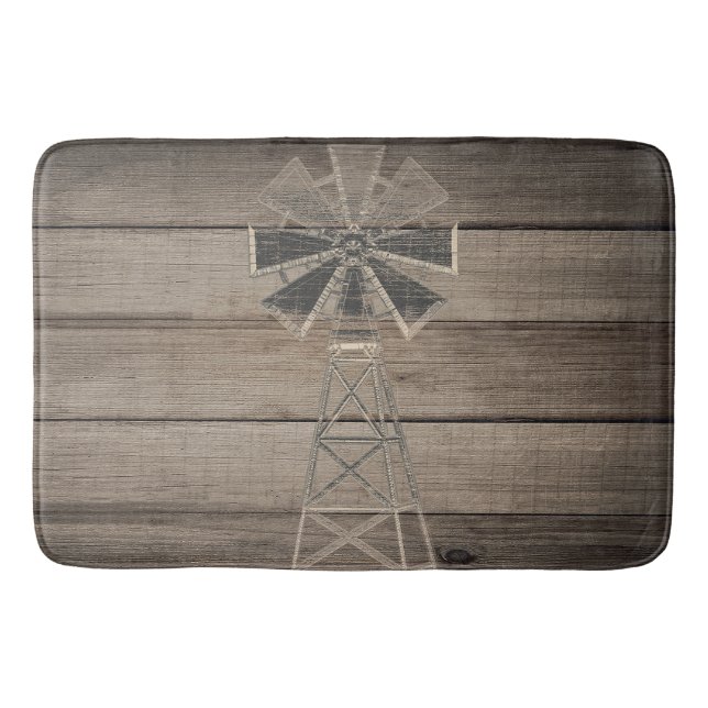 Rustic Weathered Wood Country Wind Mill Bath Mat (Front)