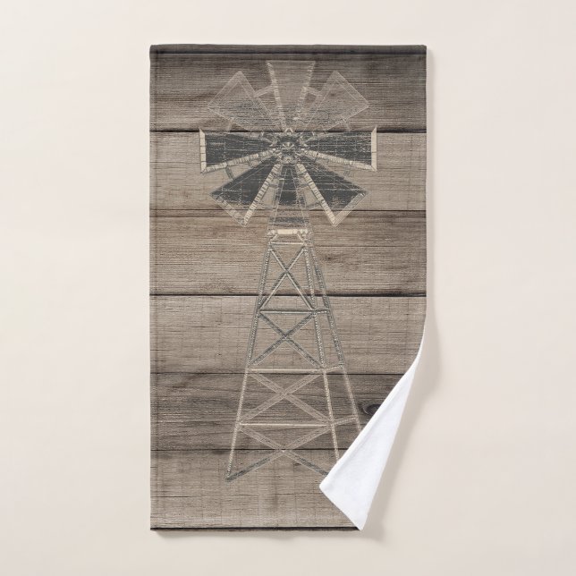 Rustic Weathered Wood Country Wind Mill Bath Towel Set (Hand Towel)