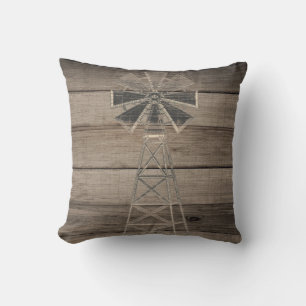 Rustic Weathered Wood Country Wind Mill Cushion