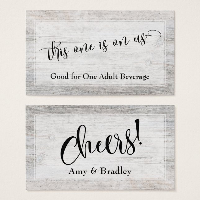 Rustic Weathered Wood Elegant Script Drink Tickets (Front & Back)