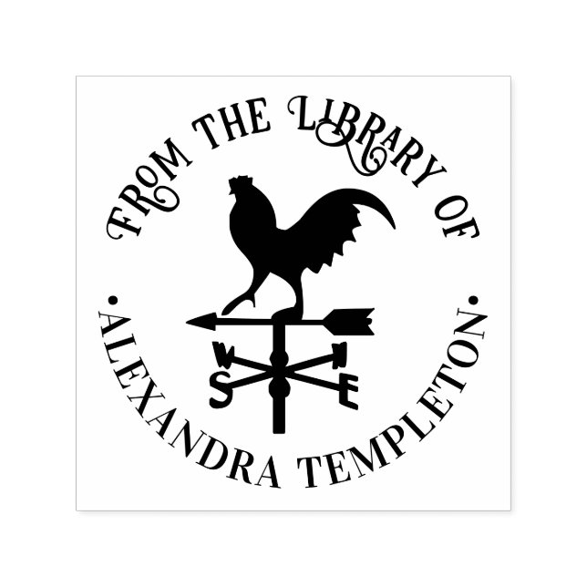 Rustic Weathervane #3 Round Library Book Name Self-inking Stamp (Design)