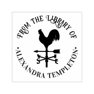 Rustic Weathervane #4 Round Library Book Name Self-inking Stamp