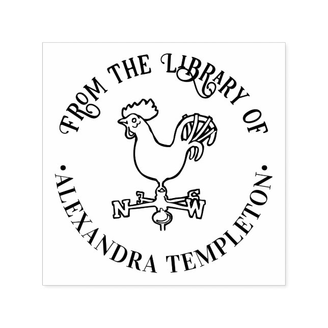 Rustic Weathervane #5 Round Library Book Name Self-inking Stamp (Design)